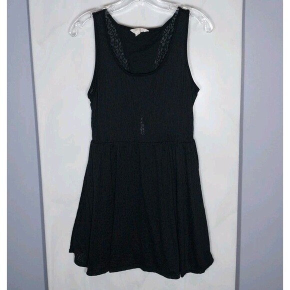 Jay Jay's Tank Dress Sz M Black Animal Print Lace Overlay Chiffon Lined Keyhole - Picture 1 of 9